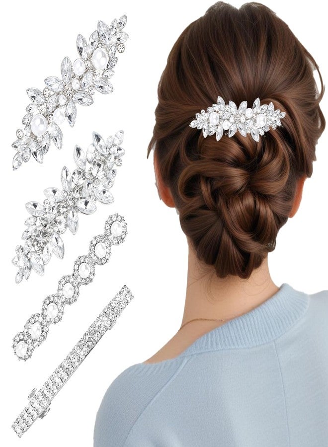 Nogeqi 4PCS Sparkly Rhinestone Hair Clips for Women, Silver Flower Crystal Hair Clips, Metal Alloy Rhinestone Barrettes Accessories for Wedding, Party, Everyday - Image 1